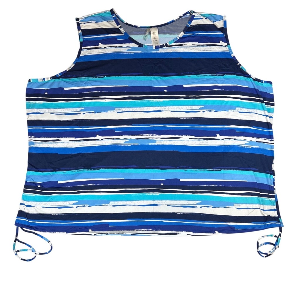 Swim365 Womens Plus Size 38/40 Blue Striped Sleeveless Swim Shirt Side Tie Cover